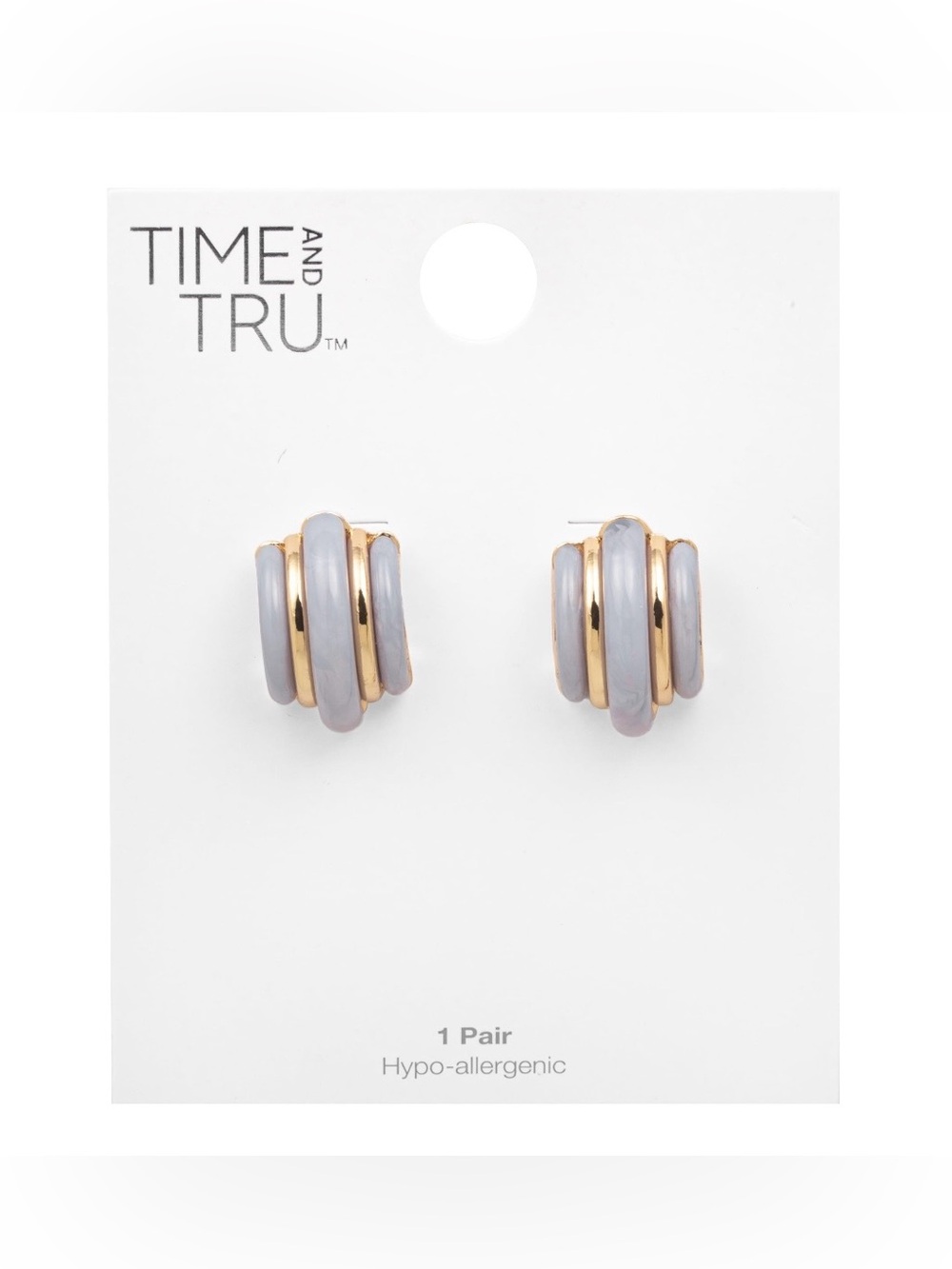 Time and Tru Gold and Lavender Striped Hoop Earrings